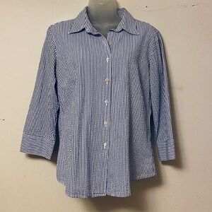 Vintage L.L. Bean Tailored Seersucker Stripe Blouse